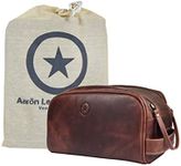 10" Premium Leather Toiletry Travel Pouch With Waterproof Lining | King-Size Handcrafted Vintage Dopp Kit By Aaron Leather Goods (Walnut)