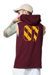 The Souled Store Official Harry Potter: Gryffindor 07 Sleeveless Maroon Graphic Printed Oversized Fit Cotton Hooded T-Shirts for Men and Boys - Show Your House Pride in Style