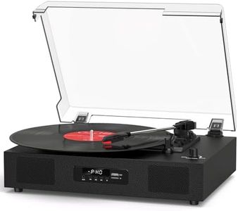 Vinyl Record Player Turntable with Built-in Stereo Speakers, Vintage 3-Speed Turntable for Vinyl Records USB SD Recording with Bluetooth Music Playback,RCA Out and Digital Display, Black