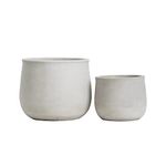 Olly & Rose Mykonos Ceramic Plant Pot Set 2 Indoor Planters 17cm + 12cm - Natural Light Grey - Outdoor Flower Pots Cement Plant Pots