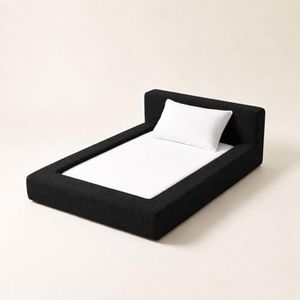 Mini Cloud Bed - Removable and Washable Covers - Upholstered Minimalist Modern Luxury - Toddler Baby Pet Dog Cat Nursery (Waterproof Black Linen, Large)