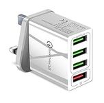 ORCO USB Plug Charger 4-Port USB Fast Charger Plug with 25W Intelligent Quick Charge 3.0 Wall Charger Multi USB Power Adapter UK Fast Charging for iPhone 12 11 Pro Max XS 8 7 6s Samsung (White)