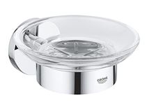 GROHE Start QuickFix Soap Dish with Holder (Metal and Glass, Concealed Fastening, Including Screws and Dowels, Extra Easy to Fit with GROHE QuickGlue), Size 125 x 58, Chrome, 41193000