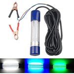 JL Sport 12V-24V Super Bright Underwater Fishing Light Deep Drop Fishing Bait Light Decorative Dock Light Night Fishing Finder with 6M/6.6 yd Cord for Prawn, Squid, Fish- Green, White, Blue