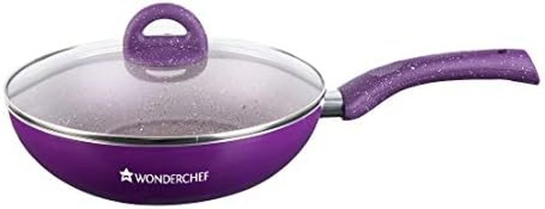 Wonderchef Granite Non-Stick Wok | Glass Lid | Induction Bottom | Soft-Touch Handles | Virgin Aluminium | PFOA and Heavy Metals Free | 3.5mm Thick| 24cm, 2.7 litres | 2 Year Warranty | Purple