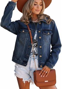 Jeans Jacket For Women - Regular Fit Button Down Women's Denim Jackets Trucker - Long Sleeves Jean Jacket Women 100% Cotton
