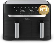 Tefal Easy Fry Dual Zone Digital Air Fryer, 2 Drawers, 8.3L, 8in1, Air Fry, Extra Crisp, Roast, Bake, Reheat, Dehydrate, 6 Portions, Non-Stick, Dishwasher Safe Baskets, Black & Metal EY901840