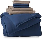 Bare Home Bed-in-A-Bag 7 Piece Comforter & Sheet Set - California King - Goose Down Alternative - Ultra-Soft 1800 Premium Bed Set (Cal King, Dark Blue/Taupe)