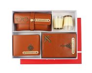 Aica Personalized Name & Charm Leather Mens (Tan Brown) Combo| Men Scented Candle & Leather Giftset for Christmas Secret Santa New Year Gift Men Father Brother Husband Friend Family Office Colleagues