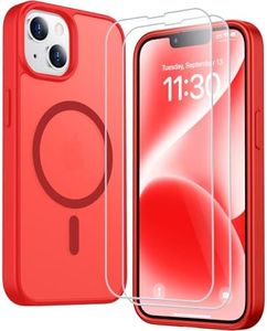 SPIDERCASE Designed for iPhone 13/14 Case, Magnetic Translucent with 2PCS Tempered Glass Screen Protector Anti-Fingerprint Phone Case for iPhone 13/14 6.1'',Red