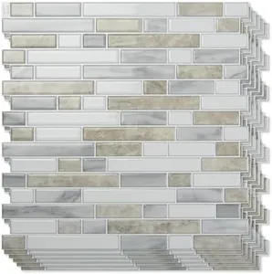 Art3d 10-Sheet Heavy-Duty Peel and Stick Backsplash, Waterproof Wall Tiles Stick on Kitchen Backsplash Living Space, Beige & White