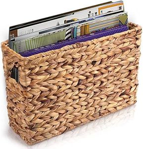 Yesland Hand-Woven Magazine Basket, Natural Narrow Water Hyacinth Holder Magazine Wicker Basket,15.5 x 5.5 x 9.75 Inch Decorative Magazine Storage Basket Bin for Home, Office, Desk