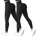 2 Piece High Waisted Leggings for Women,Seamless Butt Lifting Tummy Control Gym Leggings,Workout Yoga Pants Running Leggins Black