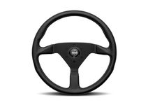 MOMO Motorsport Montecarlo Black Stitch Leather Street Steering Wheel, Brushed Black Anodized Spoke, Black Stitch 350mm