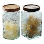 ANSQU Set of 2 Glass Food Storage Jars with Airtight Wooden Lids, 34 oz Vintage Glass Jars for Coffee, Tea, Candy Jar Sugar Container for Kitchen