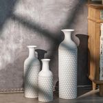 Sziqiqi White Large Floor Vase - 68/51/41cm Tall Metal Floor Vases Set Oversized Floor Standing Vase for Pampas Grass Large Modern Honeycomb Texture Vase for Living Room Corner Hallway Office