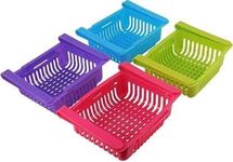 Fregi 4 Pcs Adjustable Expandable Fridge Storage Basket Under Shelf Fridge Organiser Rack Space Saver Refrigerator Sliding Drawers - Unbreakable, Random Colours (Multicolor)