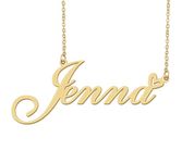 18k Gold Plated Jenna Name Necklace Heart Charm Pendant Stainless Steel Graduation Jewelry for Womens Teens 16"