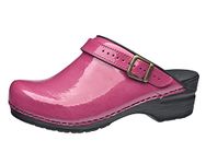 Sanita | Freya Mule Clog | Original Handmade Flexible Leather Clog for Women | Anatomical Shaped Footbed with Soft Foam | Heel Strap | Fuchsia red | 3 UK