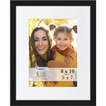 Icona Bay 10x8 Black Picture Frame w/Removable Mat to 7x5, Modern Double-Bevelled Frame, Tabletop or Wall Mount, Eve Collection