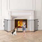 GYMAX 5 Panel Safety Playpen, Fireplace Barrier Hearth Gate with Walk-Through Door, Adjustable Isolation Fence for Baby Pet (Black)