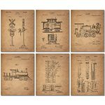 Railroad Train Patent Prints - Set of Six 8 x 10 Photos Locomotive Railway