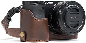 MegaGear Sony Alpha A6300, A6000 Ever Ready Leather Camera Half Case and Strap, with Battery Access - Dark Brown - MG961