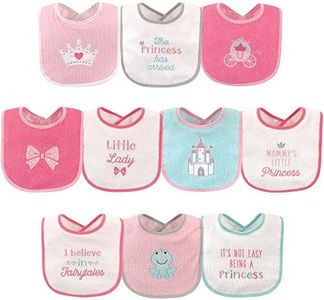 Luvable Friends Unisex Baby Cotton Terry Drooler Bibs with PEVA Back, Princess, One Size