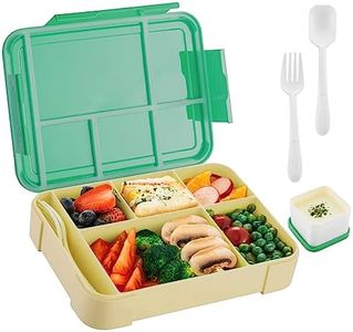 Bento Lunch Box for Kids & Adults - Lunch Container with Sauce Jar, Spoon & Fork 5-Compartment, Leakproof Lunchbox Microwave and Dishwasher Safe BPA-Free with Dividers for Adults Kids(Green)