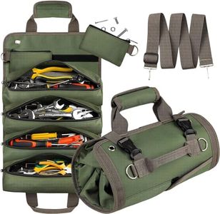 Tivddikun Tool Bag Roll Up, Heavy Duty Tool Organizer for Men Women, Portable Tool Storage Box with 2 Detachable Zipper Pouch, Compact Small Carrier Bag for Electrician Mechanic, Father Day Dad Gifts