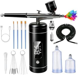 Cordless Airbrush Kit with Compressor,48 PSI High-Pressure, 6000mAh Rechargeable,3-Speed Dual-Action,0.2/0.3/0.5 mm Nozzles & 3 Cups,Non-Clogging for Cake,Models, Makeup,Painting,Nails Art (Black)