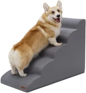 Lesure Dog Stairs for Small Dogs - Dog Ramp for Bed and Couch with CertiPUR-US Certified Foam, Pet Steps with Non-Slip Bottom for Old Cats, Injured Doggies and Puppies, Grey, 5 Steps
