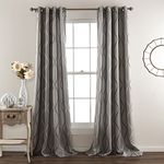 Lush Decor, Gray Swirl Light Filtering Curtains | Wave Dot Stripe Retro Design Window Panel Set for Living, Dining, Bedroom (Pair), 52" W x 84" L