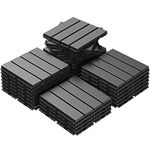 Goovilla Interlocking Patio Deck Tiles, 12" x 12" Composite Decking Tile for Indoor Balcony Backyard Pool and All Weather Use, 27PCS, Four Slat Waterptoof Plastic Deck Outdoor Flooring Tile, Dark Grey