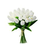 Mandy's 20pcs Pure White Flowers Artificial Tulip Silk Flowers 13.5" in Bulk Home Kitchen Wedding Decorations