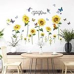 WOHAHA Sunflower Stickers for Wall You are My Sunshine Butterfly Birds Green Leaf Wall Decals Peel and Stick Removable Vinyl Murals Girs Kids Bedroom Living Room Wall Art Decoration