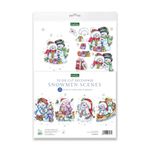 Katy Sue Snowmen Scenes Die Cut Decoupage Pack. 12 Pre-Cut Decoupage Paper Sheets for Christmas Card Making Supplies Featuring Images of Snowmen, Card Toppers, & Sentiments