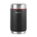 CELLO Duro Tuff Supee Vacuum Insulated Hot and Cold Flask 600 ml Black | Easy to Fill and Clean Wide Mouth, Spill Proof & Rust Proof Double Wall Stainless Steel Soup Thermos Jar for Home Office Travel