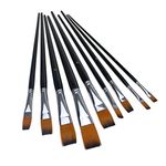 Marrywindix 9pcs Flat Pointed Tip Nylon Hair Acrylic Watercolor Brush Artists Paint Brush Set Black