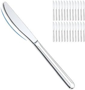 BEWOS 24-Piece Dinner Knives, 9-Inch Dinner Knife Set, Butter Knife, Food Grade Stainless Steel Knives, Sharp knives Bulk, Metal knives, Mirror Polished Table knives, Multiple Silver Knives