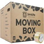 SAFARIPAK - 10 Pack Strong Extra Large Reusable Cardboard Storage Packing Moving House Boxes 52cm x 52cm x 40cm with Carry Handles and Room List Checkboxes - 108 Litres Capacity - Inc 66m Roll of Tape
