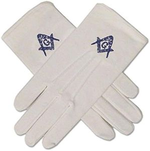 White Masonic Gloves with Blue Embroidery