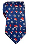 Retreez Christmas Santa Hat and Snowflakes Pattern Woven Microfiber 3.15" Men's Tie - Navy Blue