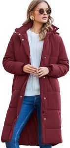 Zeagoo Manteau Matelassé Femme Veste Longue Matelassée avec Capuche Veste D'hiver Veste Chaude Manteau Long Bordeaux M