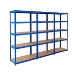 BiGDUG Heavy Duty Garage Shelving Unit 3 Bay - 179x90x45 cm - 200kg UDL Per Shelf (1000kg Per Bay) - 3x Blue Storage Shelves - 5 Tier Shed Shelving