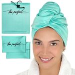 THE PERFECT HAIRCARE Hair Towel and Curl Scrunching Towel Set for Curly Hair Women and Girls - Wet Plopping SOTC & Micro-Plop - 1 Large Hair Wrap Towel Turban + 2 Small Towels (Aquamarine)