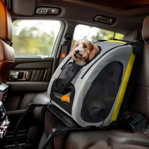 BingoPaw Collapsible Dog Travel Crate - 2-in-1 Foldable Pet Carrier Stroller with Adjustable Handel - Portable Doggie Car Seat Cage with Safety Belt and Good Ventilation
