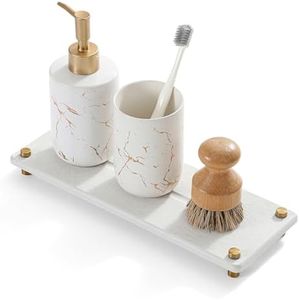 Razborci Water Absorbing Stone Sink Caddy Kitchen Sink Organizer Tray, Diatomite Bathroom Counter Tray, Gold Faucet Drying Mat Coaster Soap Dish Rack Riser Dispenser Sponge Holder, Beige 12.5" x 4.5"