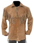 Men's Western Cowboy Suede Leather Shirt &Jacket Native American with Fringes (X-large)