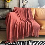 LOMAO Knitted Throw Blanket with Tassels Bubble Textured Soft Blanket Lightweight Throws for Couch Cover Home Decor (Red Mud, 50x60)